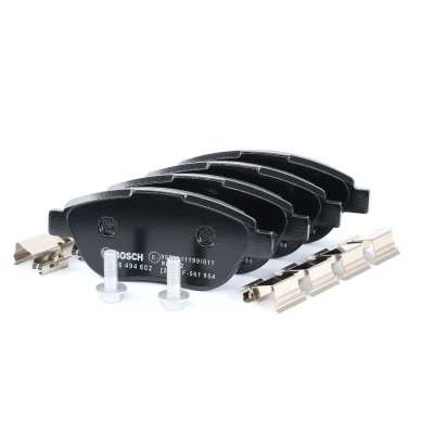 Image of 425418, 425471, 425489 Brake pad set BOSCH 0 986 494 602 Low Metallic with anti squeak plate, bolts/screws spring, accessories