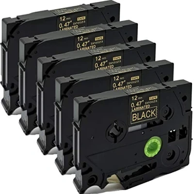 Image of NEOUZA 5PK Compatible for Brother P Touch Laminated Tze Tz Label Tape Cartridge 12mmx8m (TZe 334 Gold on Black)