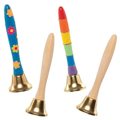 Image of Baker Ross FE597 Wooden Hand Bells Craft Pack of 4, Make Your Own Musical Instruments, Toys for Kids, Paint Crafts