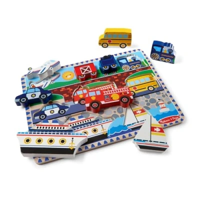 Image of Melissa &amp; Doug Vehicles Chunky Puzzle Wooden Toy, 2+, Gift for Boy or Girl