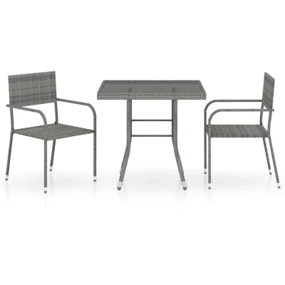 Image of vidaXL 3 Piece Garden Dining Set Poly Rattan Anthracite &amp; Grey