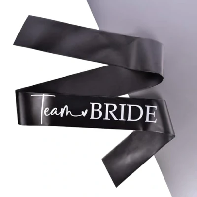 Image of Team Bride Hen Party Sashes Black and White Accesssories (Black Sash)