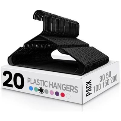Image of Utopia Home 20 Pack Plastic Hangers Space Saving, Durable Hanger with Shoulder Grooves, Black