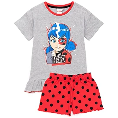 Image of Miraculous Pyjamas For Girls Kids Ladybug Superhero Cosplay T Shirt With Long Or Shorts Bottoms Pjs Polka Dots Dress Up Merchandise 8 9 Years