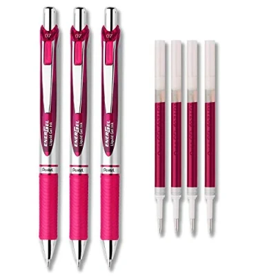 Image of Pentel EnerGel Deluxe RTX Liquid Gel Ink Pen Set Kit, with 4 Refills (Pink 0.7mm) by