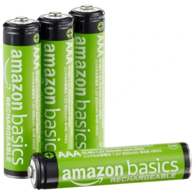 Image of Amazon Basics AAA NiMh Rechargeable Batteries, Pre charged, Pack of 4 (Appearance may vary)