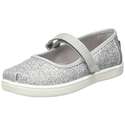 Image of TOMS Girl&#039;s Mary Jane Flat, Silver, 2 UK Child