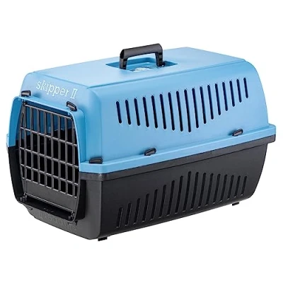 Image of Ferplast Cat Carrier SKIPPER 2, Dog Carrier, Pet for Small Dogs and Cats max 8 Kg, Travel Crate, 55 x 36 h 33 cm, in Plastic with Folding Handle, Blue