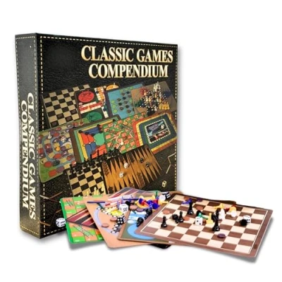 Image of ADEPTNA Traditional Collection of Classic Family Board Games, 100 Games Included: Chess, Ludo, Dice Matchstick Puzzles, and More