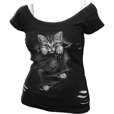Image of Spiral Bright Eyes 2In1 White Ripped Top Black XL
