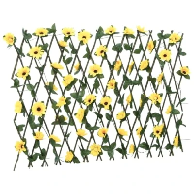 Image of vidaXL Expandable Artificial Ivy Trellis Yellow 180x60 cm Adjustable Privacy Screen for Garden, Low Maintenance PVC Foliage, Sturdy Wood Structure