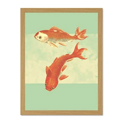 Image of Wee Blue Coo Coy Carp Watercolour Flow Large Framed Art Print Wall Poster 18x24 inch
