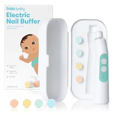 Image of Frida Baby Electric Nail Trimmer, Safe &amp; Easy File, Clipper Kit Suitable for Newborns, Toddler, and Children, 1 Trimmer with LED Light + 4 Buffer Pads Storage Case