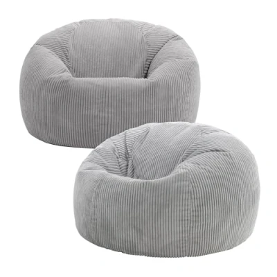 Image of icon Kingston Large Bean Bag, Set of 2, Jumbo Cord Dawn Grey, Bag Chair for Adults with Filling Included, Comfortable Lounging All Ages