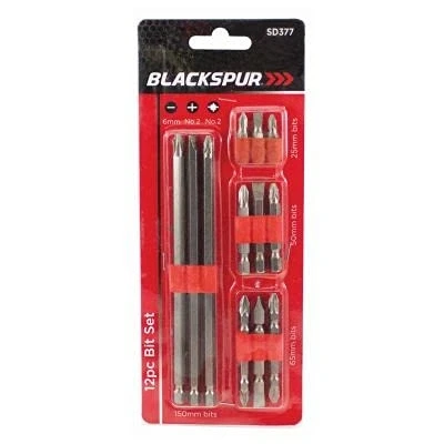 Image of 12Pc Short Extra Long Screwdriver Bit Set PZ2 PH2 S6 Flat Pozi Phillips Tool