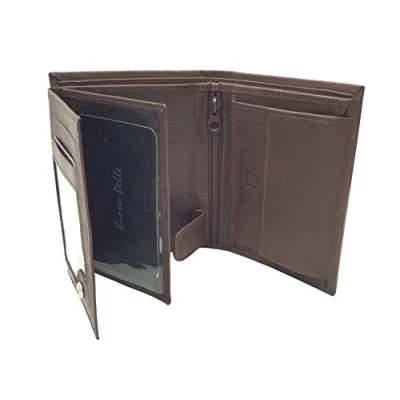 Image of Wallets Mens Slim RFID Blocking Genuine Leather with Zip Coin Pocket, Banknote Compartments, Card Holders Pouch ID Window. Wallet for Men Gift Box (Distressed Brown)