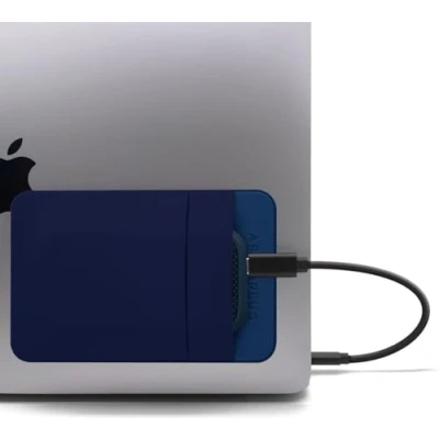 Image of Afterplug 2 Pocket Pouch for Laptop with Reusable Adhesive, Portable External SSD SanDisk, Samsung T7, Crucial X8, Apple Magic Mouse, Ledger Nano, USB Cable Blue