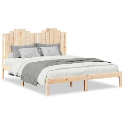 Image of vidaXL Extra Long Bed Frame 160x210 cm Solid Pine Wood, Slatted Base, with Headboard, Storage Space, Brown