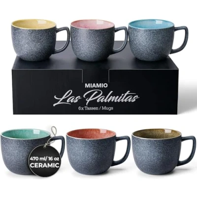 Image of MIAMIO 6 x 470 ml Coffee Cups/Mug Set/Coffee Cup Large/Modern Stoneware Mugs Las Palmitas Collection