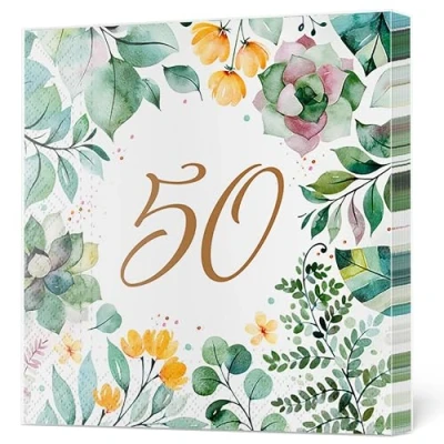 Image of Maki 3 Ply Birthday Celebration Party Napkins Decoupage Tissue Paper Serviettes 33cm x Pack of 20 (Floral Frame 50)