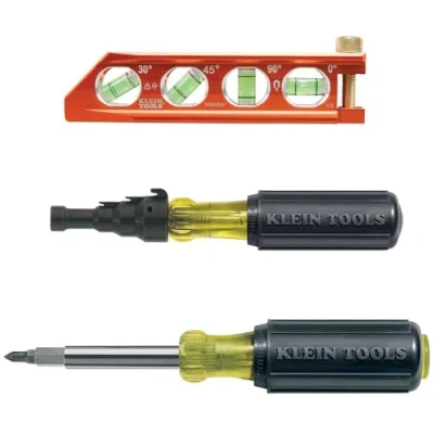 Image of Klein Tools 80073 Reaming Driver Kit with Conduit Reamer, Fitting and Screwdriver Magnetic Level, 3 Piece