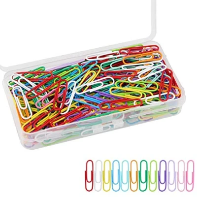 Image of OKVGO 200pcs Coloured Paper Clips with Plastic Box Coated Metal Clamps for Office Stationery 33mm 10 Colors