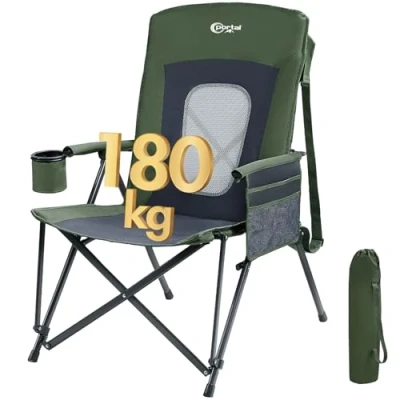 Image of Portal Camping Chair for Adults Folding 180KG Capacity Heavy People High Back Duty Deluxe Foldable Collapsible Garden Mesh Portable Compact Festival Fishing Beach Patio