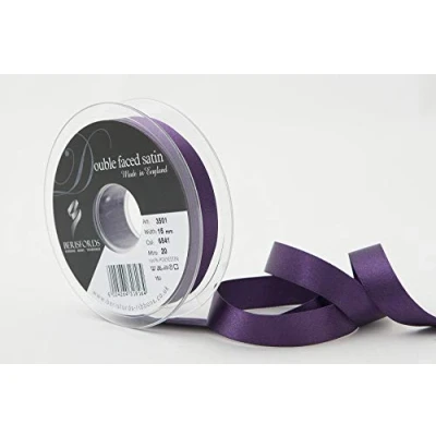 Image of Berisfords Double FACE Poly Satin Ribbon, BlackBerry, 15 mm