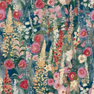 Image of Delphinium Navy Blue Wallpaper Painted Floral Design Flowers Botanical Traditional Textured Paste The Wall Vinyl