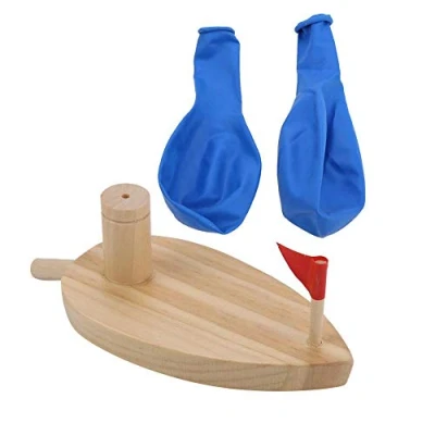 Image of VGEBY Wooden Boat Bath Toy, Balloon Powered Toys Water Playing Swimming Bathtub for Toddlers Baby Children