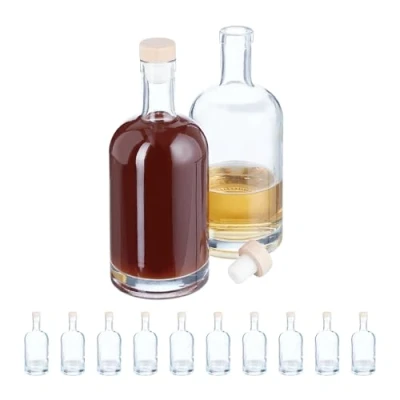 Image of Relaxdays Glass Bottles, Set of 12, 500 ml, Refillable, for Gifts, with Cork, Oil, Vinegar, Schnapps, Liqueur, Clear, Plastic