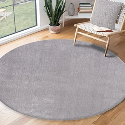 Image of the carpet Relax Modern Fluffy Short Pile Rug, Non Slip Underside, Washable up to 30 Degrees, Super Soft, Fur Look, Grey, 200 x cm Round