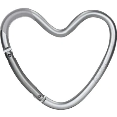 Image of Dooky Heart Hook, Clip or Carabiner for Pram/ Stroller/ Pushchair, Can Carry Up to 5 kg, Universal Fit, Super Strong, Durable Aluminium, Non Slip due Transparent Silicone Sleeve, 14 x 12 cm, Silver