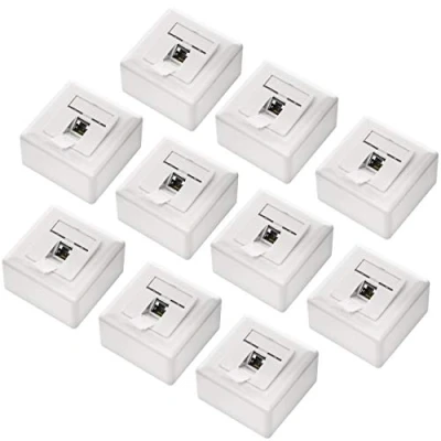 Image of deleyCON 10x CAT 6a Universal Network Socket 1x RJ45 Port Shielded Surface or Flush 10 Gigabit Ethernet EIA/TIA 568B White