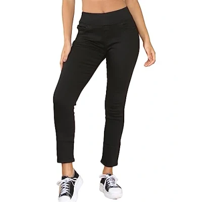 Image of 989Zé ENZO Womens Elasticated Waist Jeans Pants Slim Straight Leg Pull On Stretch Denim Trousers Casual Cotton Comfy Jeggings EZL432 Black 18