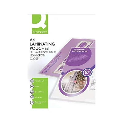 Image of Q Connect A4 Sticky Backed Laminating Pouches 125 Micron KF24056 Pack of 25