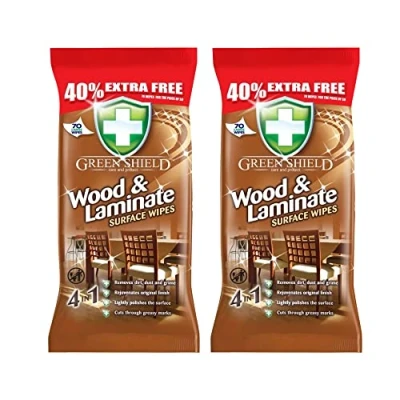 Image of Green Shield 2 x Wood &amp; Laminate 100 Wipes