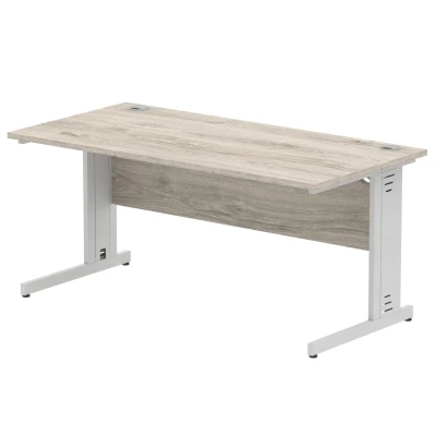 Image of Impulse 1600x800mm Straight Desk Grey Oak Top Silver Cable Managed Leg
