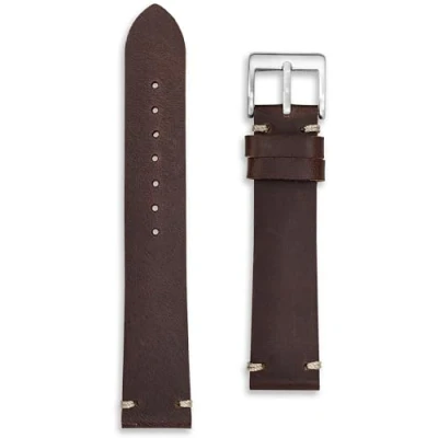 Image of Vintage Stitch Leather Watch Band Strap Catch 18mm Dark Brown (18mm, Brown)