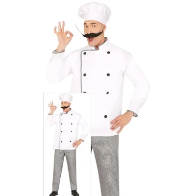 Image of FIESTAS GUIRCA Big Chef Mens Fancy Dress Costume Complete Cook with Hat, Jacket and Trousers Men Size M