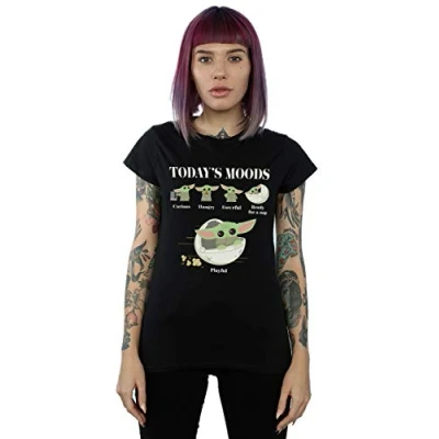 Image of Star Wars Women&#039;s The Mandalorian Child Moods T Shirt Black Small