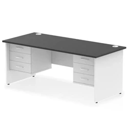 Image of Impulse 1800x800 Desk Black/White Panel End with 2x3 Drawer Fixed Ped
