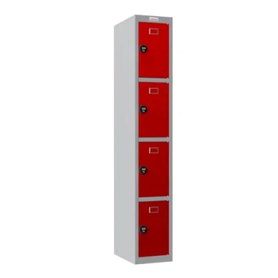 Image of Phoenix PL Series PL1430GRC/ADD 1 Column 4 Door Personal Add On Locker Grey Body/Red Doors with Combination Locks