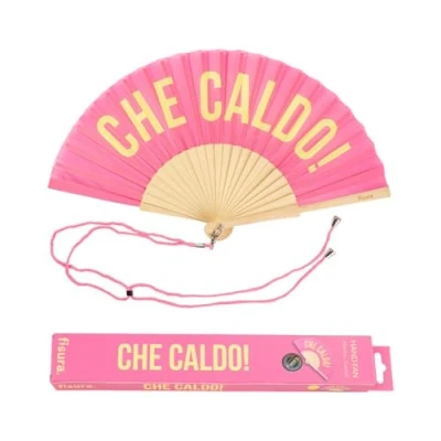 Image of Fisura Original handheld folding Fan with the message in Italian and German wooden fan. holding Hand Fans. hanger included (Caldo, pink)