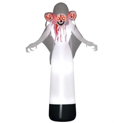 Image of Outsunny 8.9FT Tall Halloween Inflatable Witch Ghost with Three Heads, Blow Up Outdoor Decoration Build in LED Lights for Garden, Lawn, Party