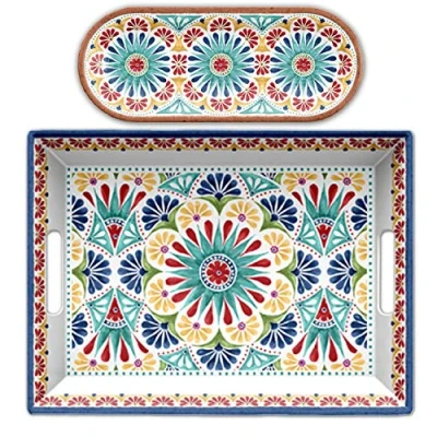 Image of Auntie Morags Purely Home Rio Medallion Outdoor/Picnic/BBQ Plastic/Melamine 2 Piece Serving Tray Set