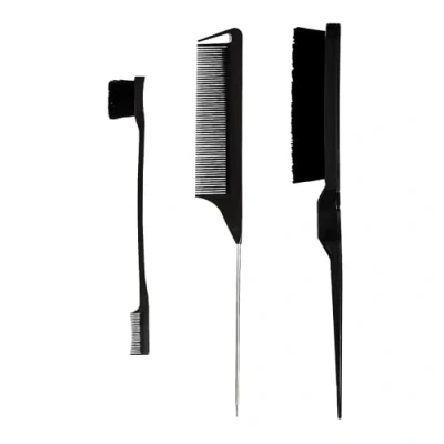 Image of 3 Pieces Hair Styling Comb Set, Double Sided Edges Brush, Teasing Brush Rat Tail Comb, Plastic Bristle Edge Control for Home, Hairdressers (Black)