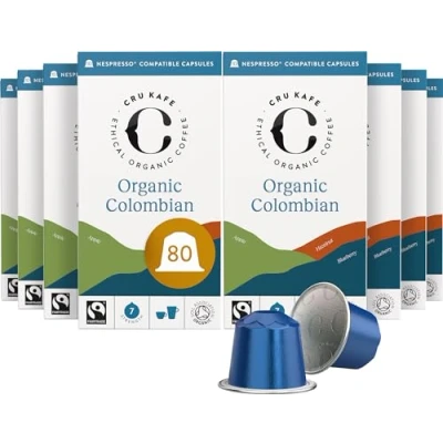 Image of Cru Kafe Organic Colombian Arabica Espresso Single Serve Coffee Pods (80 Pods) Compatible with Nespresso Original Line