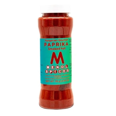 Image of Menol Spices Hot smoked Hungarian Gourmet Paprika 95g in sprinkler bottle quality