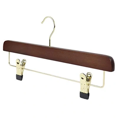 Image of The Hanger Store 20 Dark &#039;Walnut&#039; Wooden Trouser, Skirt Hangers With Clips, Coat Clothes